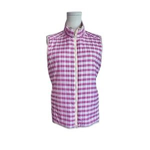 Peter Millar Women's Keenland Flora Reversible Puffer Vest Beige and Red Plaid M